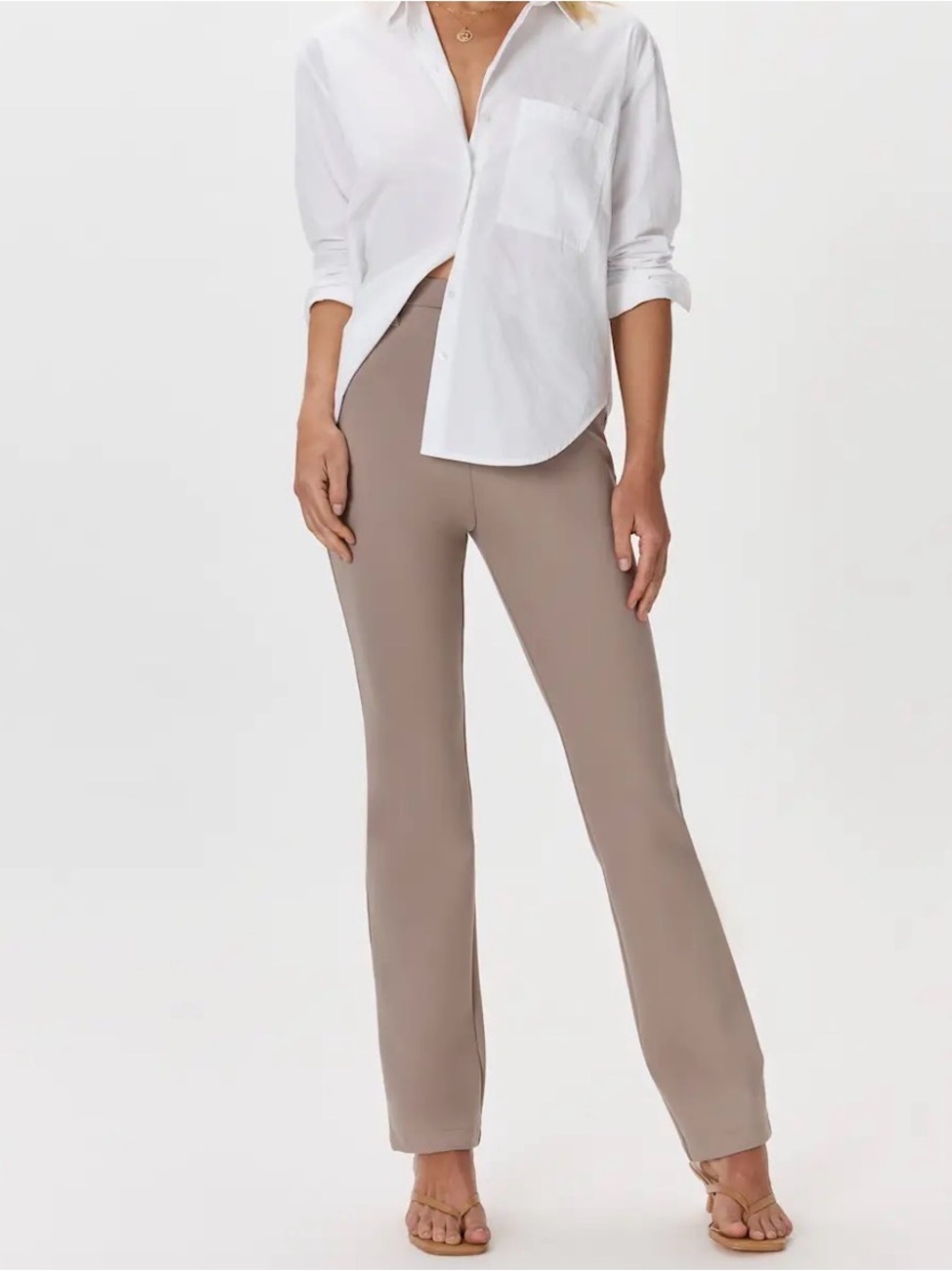Quince Ultra Stretch Straight-Leg Ponte High-Rise Pants in Taupe Sz S Morel Grey